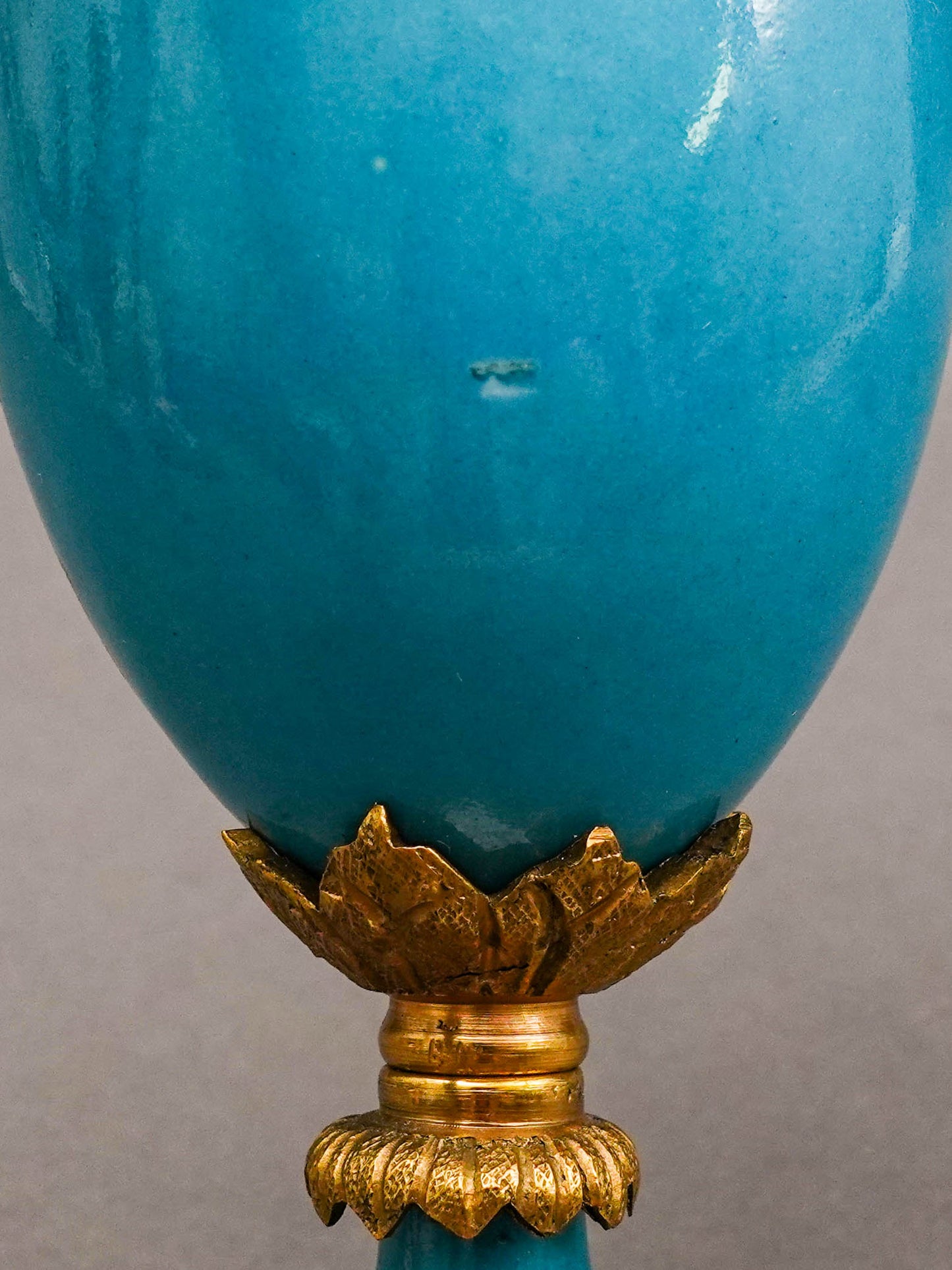 Sevres Style Antique Gold Gilt Bronze Mounted Turquoise Porcelain Ewer Jug Pair