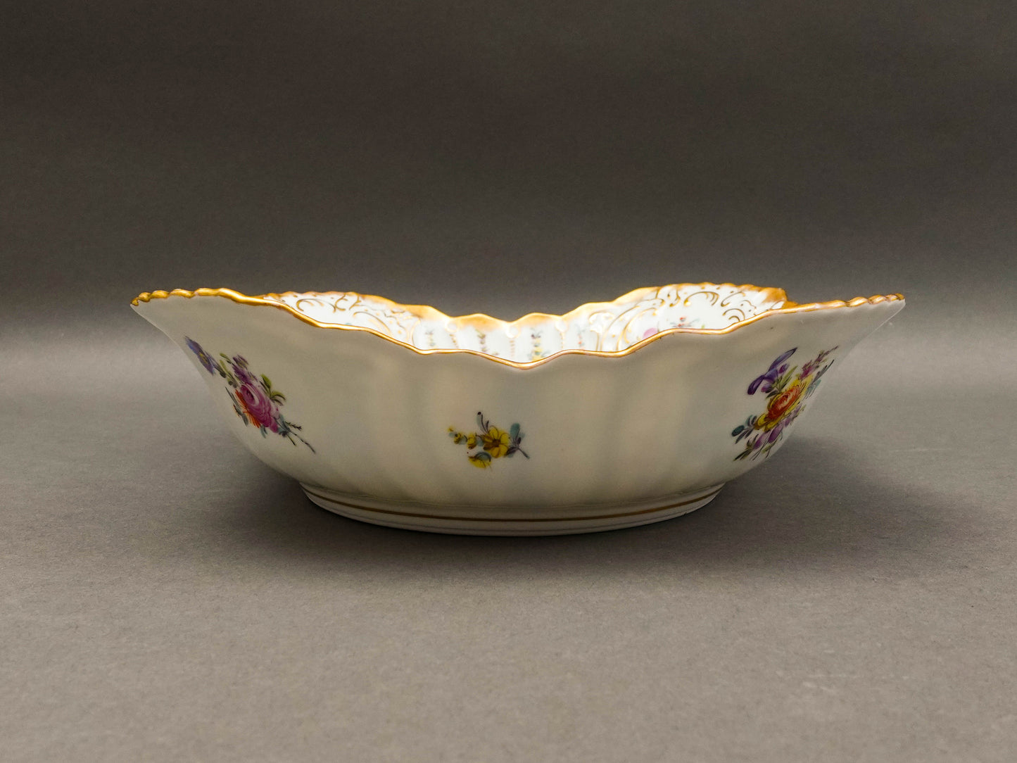 Dresden Germany Antique Franziska Hirsch Scalloped Floral Porcelain Serving Bowl