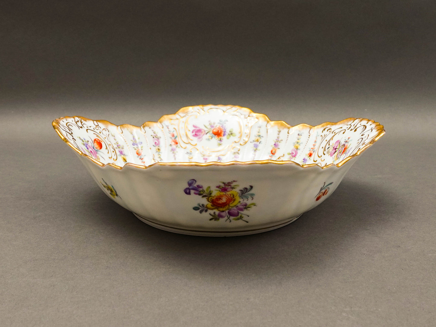 Dresden Germany Antique Franziska Hirsch Scalloped Floral Porcelain Serving Bowl