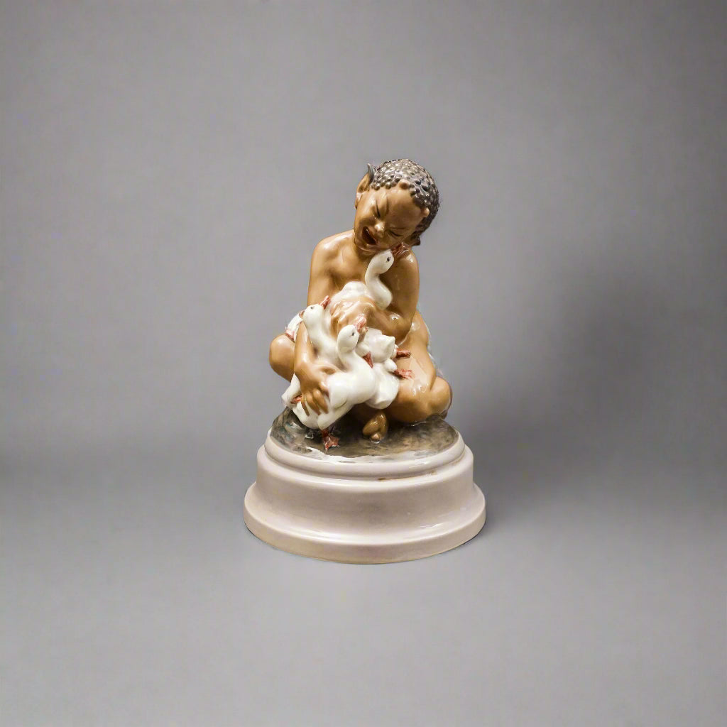 Dahl Jensen Denmark Signed Faun With Ducklings 1198 Porcelain Figurine 9 3/4"
