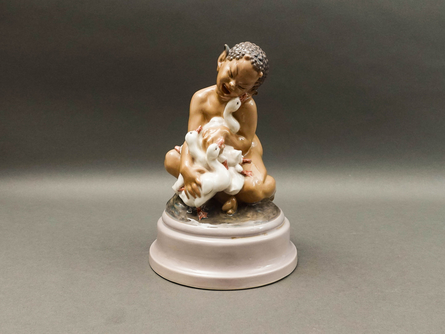 Dahl Jensen Denmark Signed Faun With Ducklings 1198 Porcelain Figurine 9 3/4"