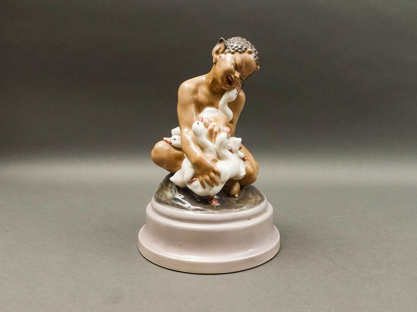 Dahl Jensen Denmark Signed Faun With Ducklings 1198 Porcelain Figurine 9 3/4"
