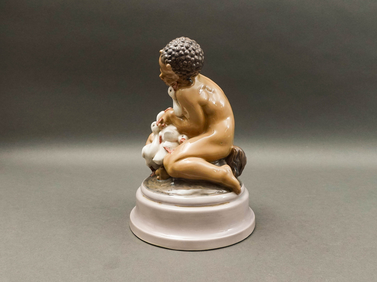 Dahl Jensen Denmark Signed Faun With Ducklings 1198 Porcelain Figurine 9 3/4"