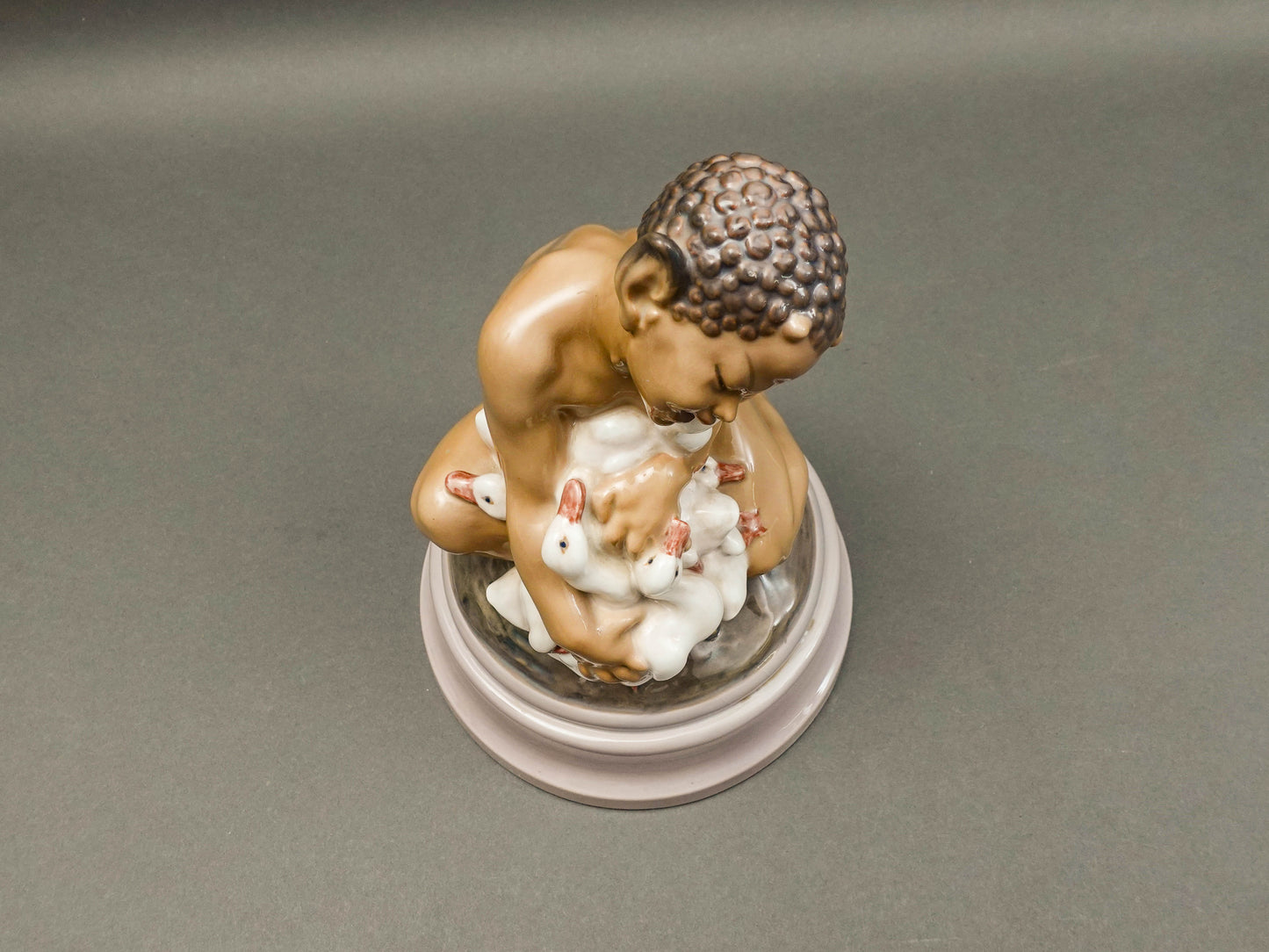 Dahl Jensen Denmark Signed Faun With Ducklings 1198 Porcelain Figurine 9 3/4"
