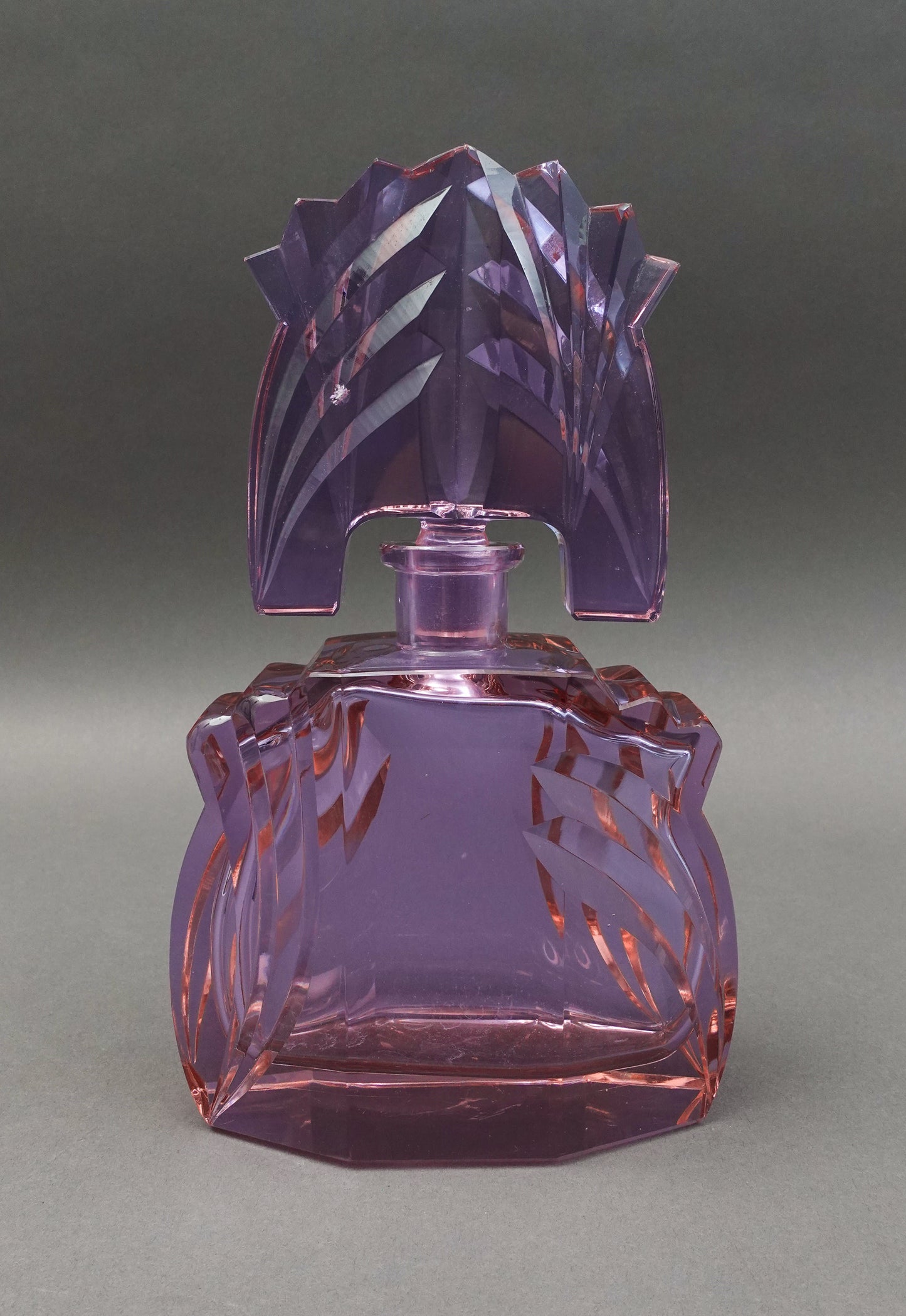 Rare Art Deco Czech Cut Glass Large Perfume Bottle 9 3/4" (Read)