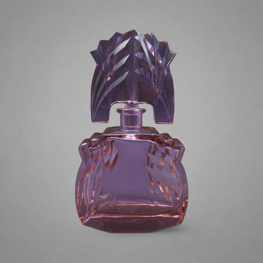 Rare Art Deco Czech Cut Glass Large Perfume Bottle 9 3/4" (Read)