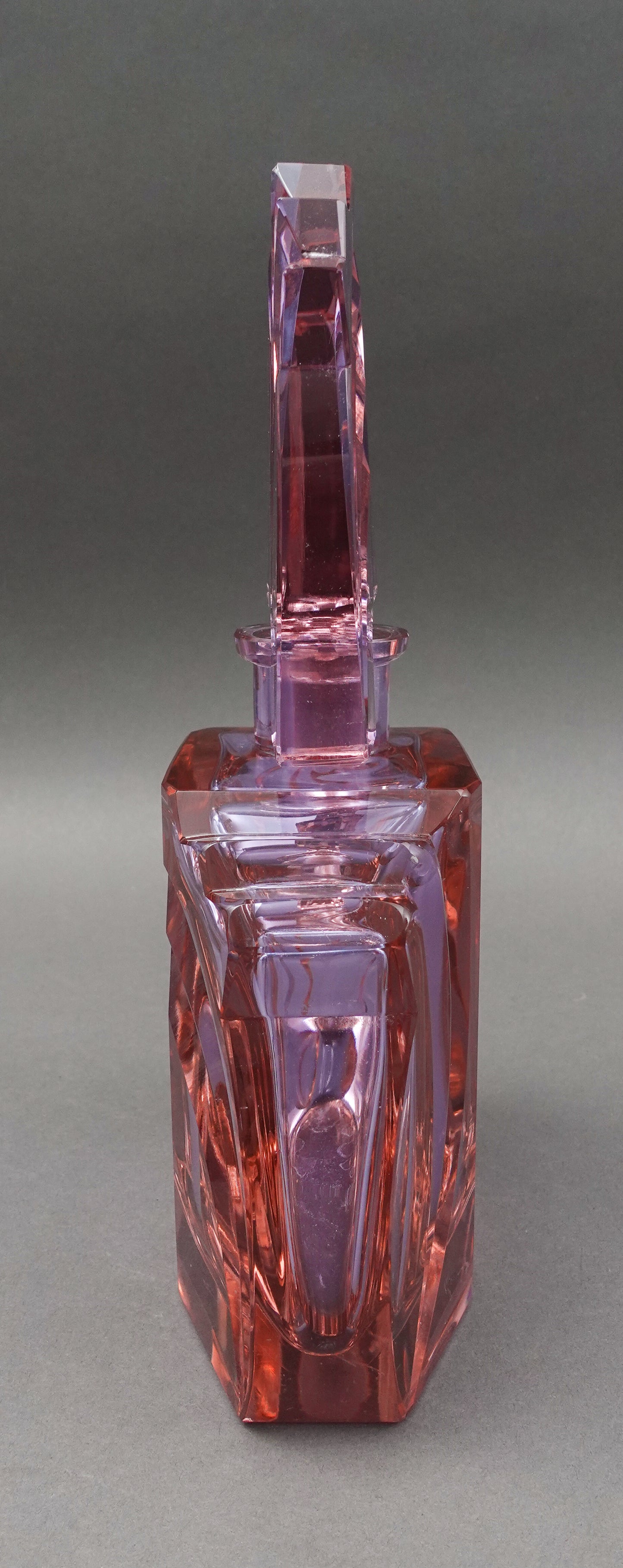 Rare Art Deco Czech Cut Glass Large Perfume Bottle 9 3/4" (Read)