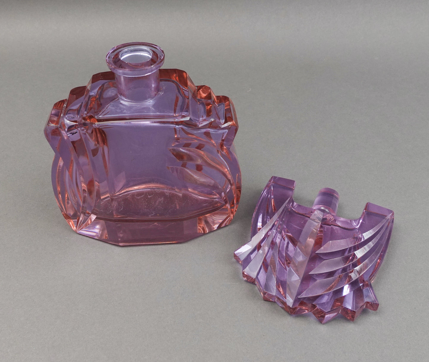 Rare Art Deco Czech Cut Glass Large Perfume Bottle 9 3/4" (Read)