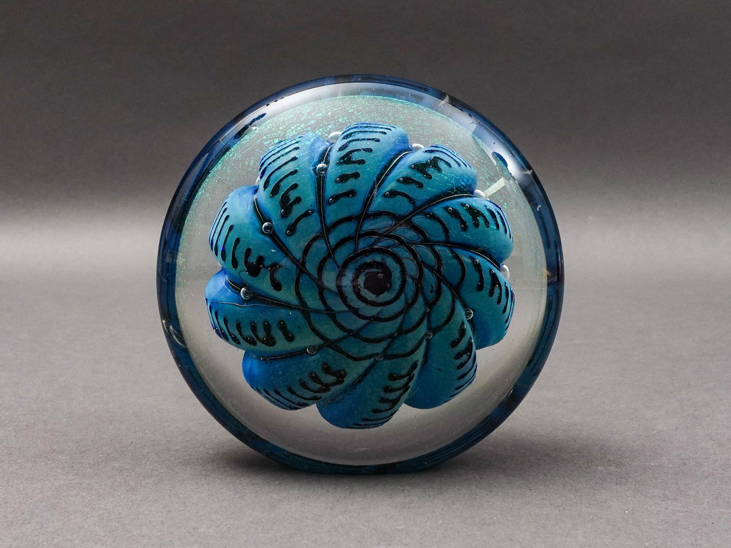 Robert Eickholt 1993 DNA Abstract Dichroic Iridescent Swirl Paperweight (Read)