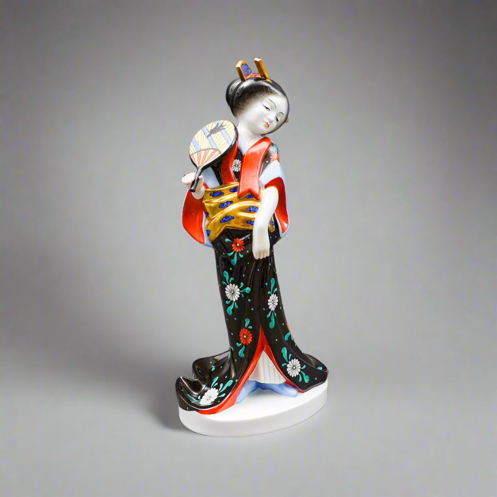 Herend Hungary Large Geisha Girl #5660 Black Kimono Porcelain Figurine 13 1/4"