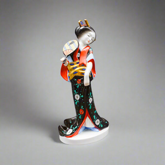 Herend Hungary Large Geisha Girl #5660 Black Kimono Porcelain Figurine 13 1/4"