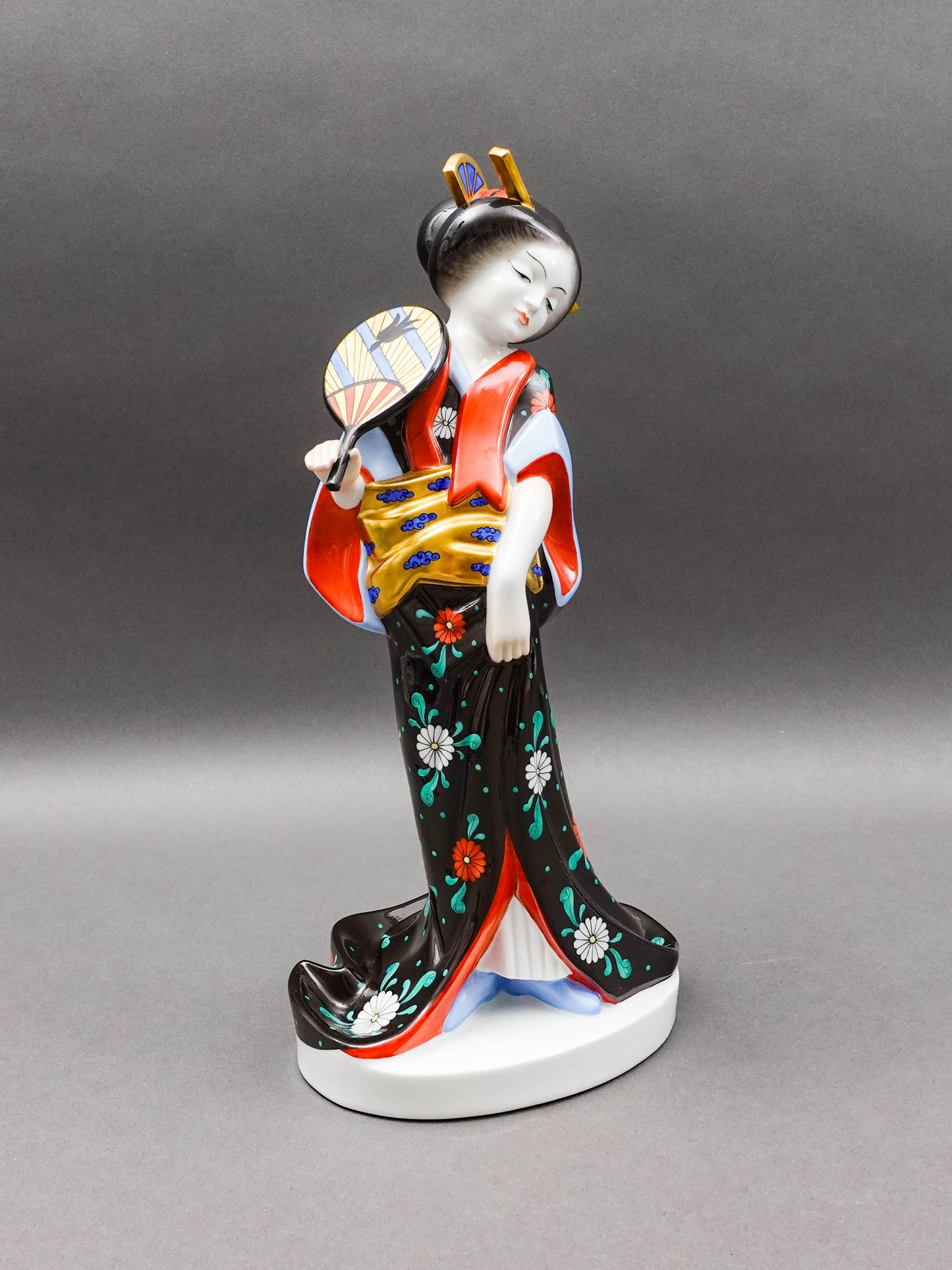 Herend Hungary Large Geisha Girl #5660 Black Kimono Porcelain Figurine 13 1/4"