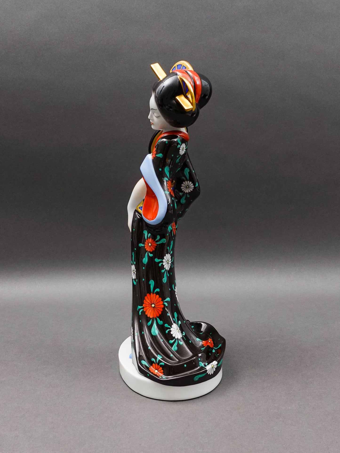 Herend Hungary Large Geisha Girl #5660 Black Kimono Porcelain Figurine 13 1/4"