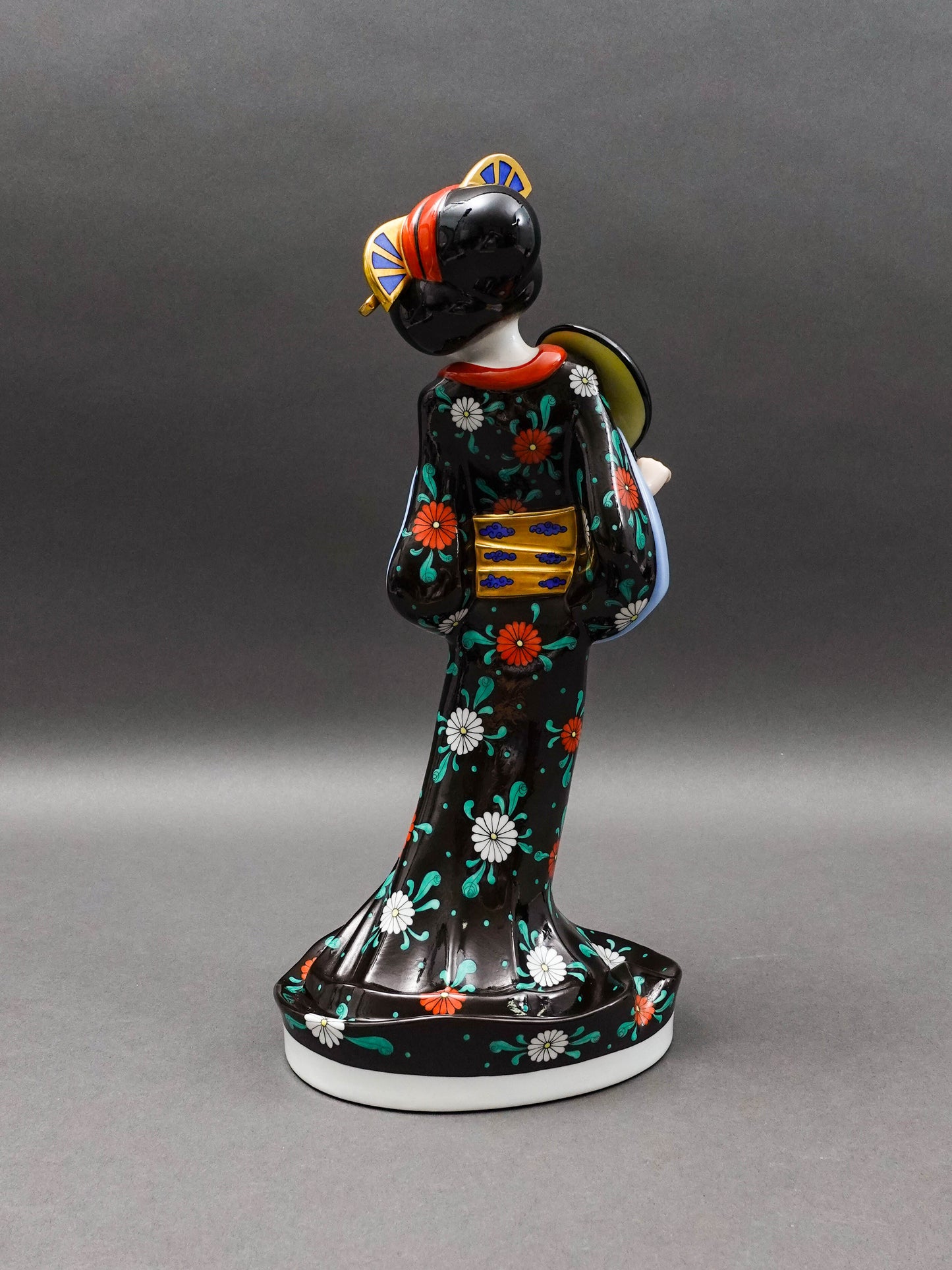 Herend Hungary Large Geisha Girl #5660 Black Kimono Porcelain Figurine 13 1/4"