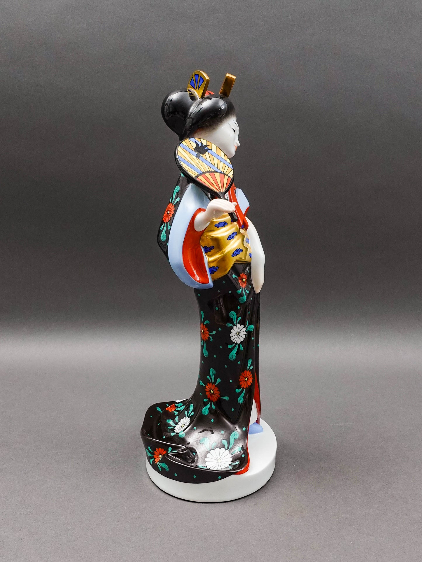Herend Hungary Large Geisha Girl #5660 Black Kimono Porcelain Figurine 13 1/4"