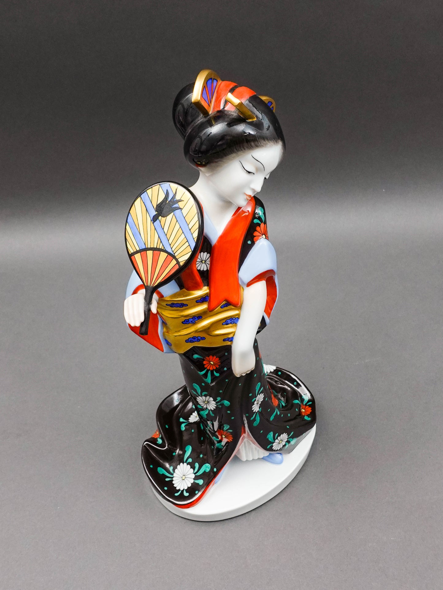 Herend Hungary Large Geisha Girl #5660 Black Kimono Porcelain Figurine 13 1/4"