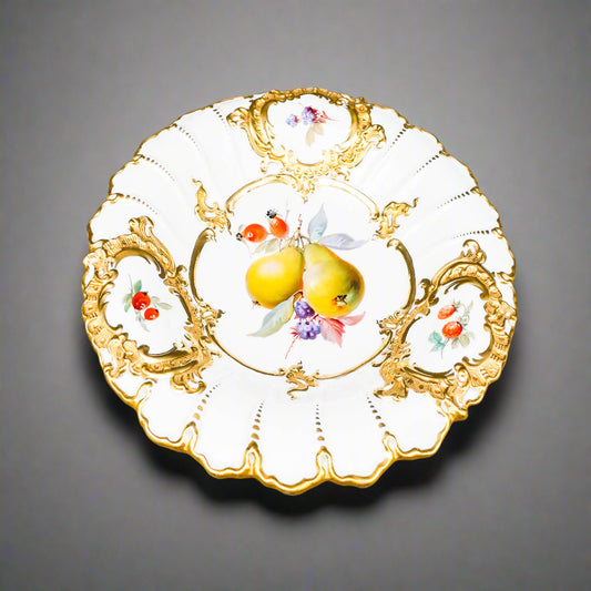 Meissen Antique Gold Gild Fruit Porcelain Centerpiece Serving Bowl Cabinet Plate