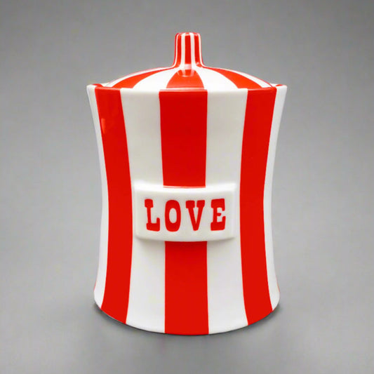 Jonathan Adler Vice Collection Love Red White Striped Ceramic Canister Jar