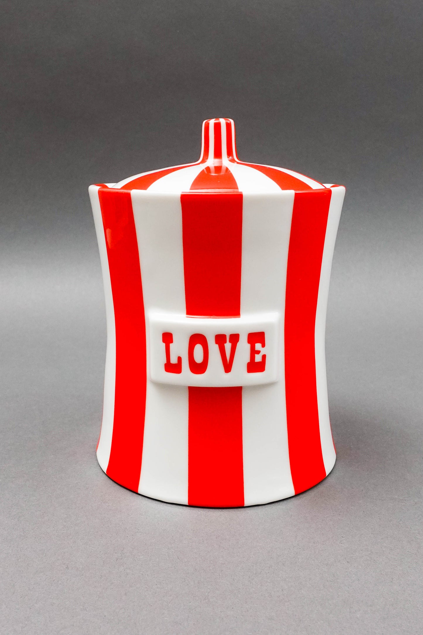 Jonathan Adler Vice Collection Love Red White Striped Ceramic Canister Jar
