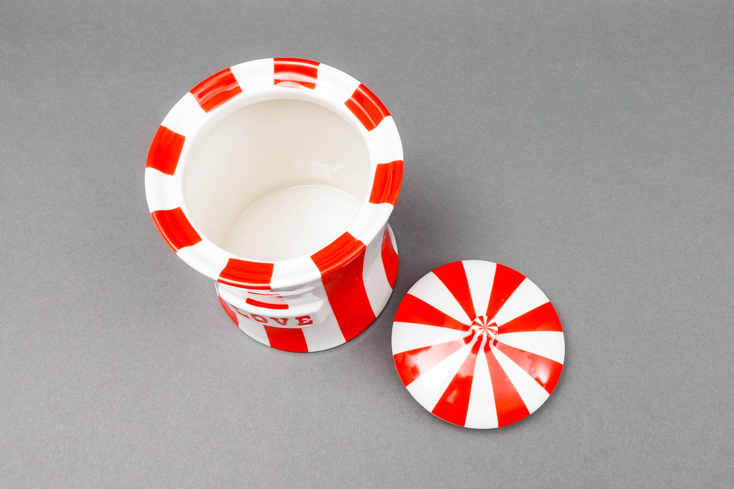 Jonathan Adler Vice Collection Love Red White Striped Ceramic Canister Jar