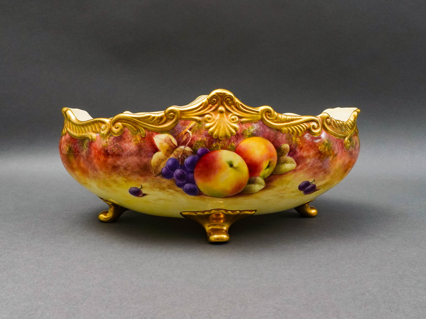 Coalport England Richard Budd Signed Hand Painted Fruit Centerpiece Bowl (Read)