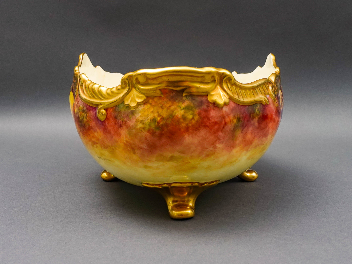 Coalport England Richard Budd Signed Hand Painted Fruit Centerpiece Bowl (Read)