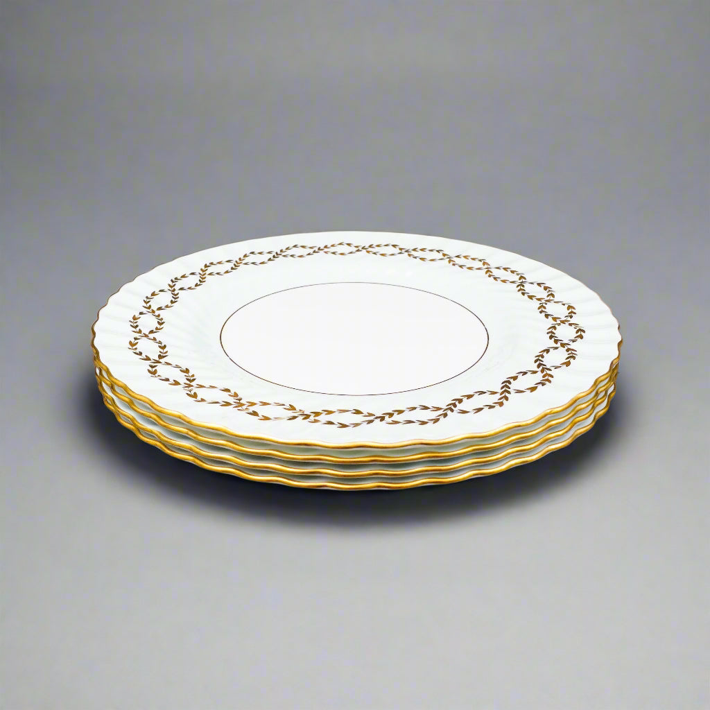 Minton England S600 Gold Leaves Light Blue Swirl Rimmed Soup Bowl Set Of 4