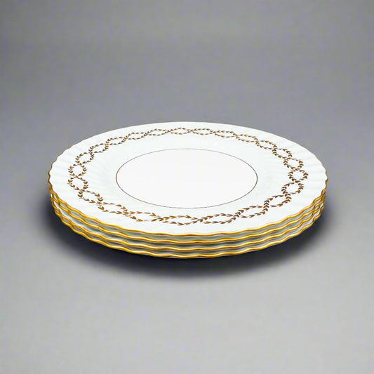 Minton England S600 Gold Leaves Light Blue Swirl Rimmed Soup Bowl Set Of 4