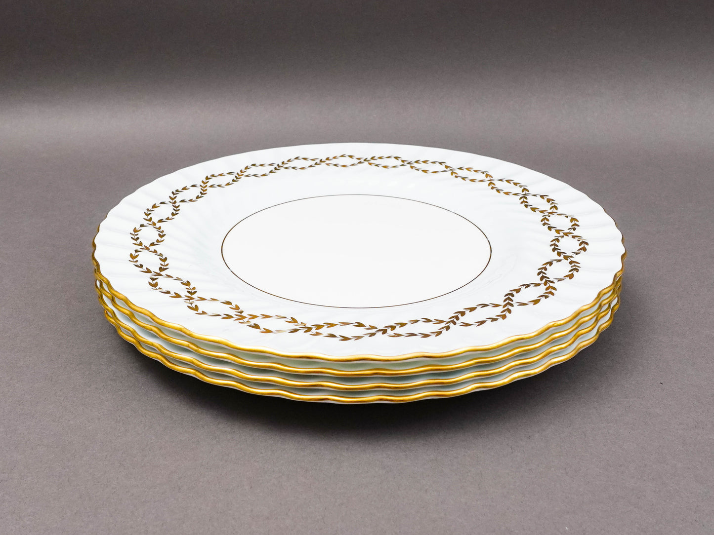 Minton England S600 Gold Leaves Light Blue Swirl Rimmed Soup Bowl Set Of 4