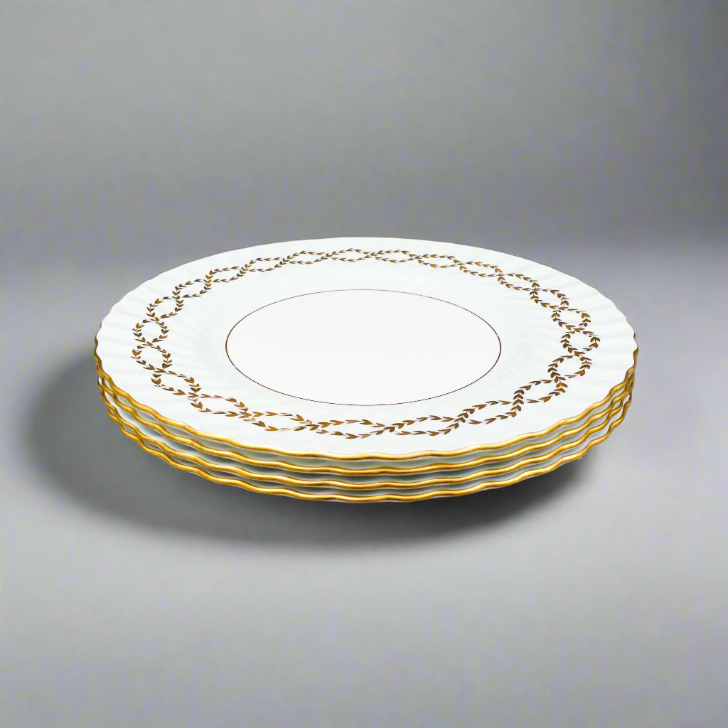 Minton England S600 Gold Leaves Light Blue Swirl 10 5/8" Dinner Plate Set Of 4