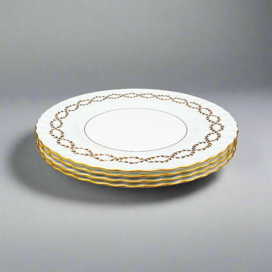 Minton England S600 Gold Leaves Light Blue Swirl 10 5/8" Dinner Plate Set Of 4