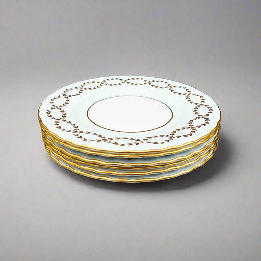 Minton England S600 Gold Laurel Leaves Light Blue Bread & Butter Plate Set Of 6