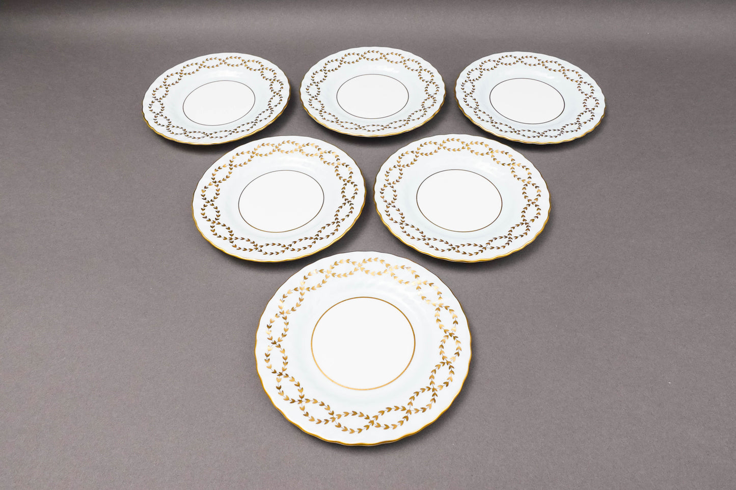 Minton England S600 Gold Laurel Leaves Light Blue Bread & Butter Plate Set Of 6