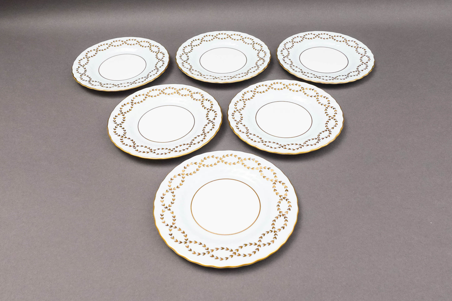 Minton England S600 Gold Laurel Leaves Light Blue Bread & Butter Plate Set Of 6