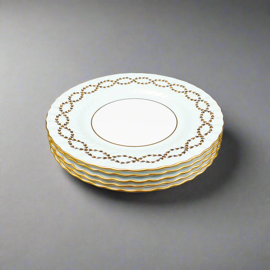 Minton England S600 Gold Laurel Leaves Light Blue Salad Dessert Plate Set Of 5