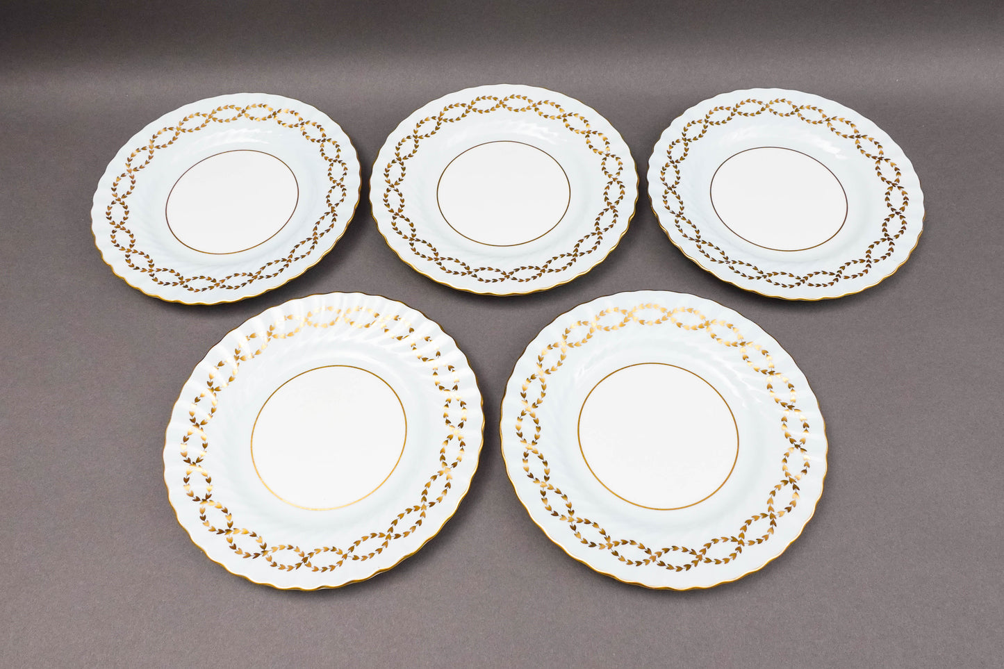 Minton England S600 Gold Laurel Leaves Light Blue Salad Dessert Plate Set Of 6