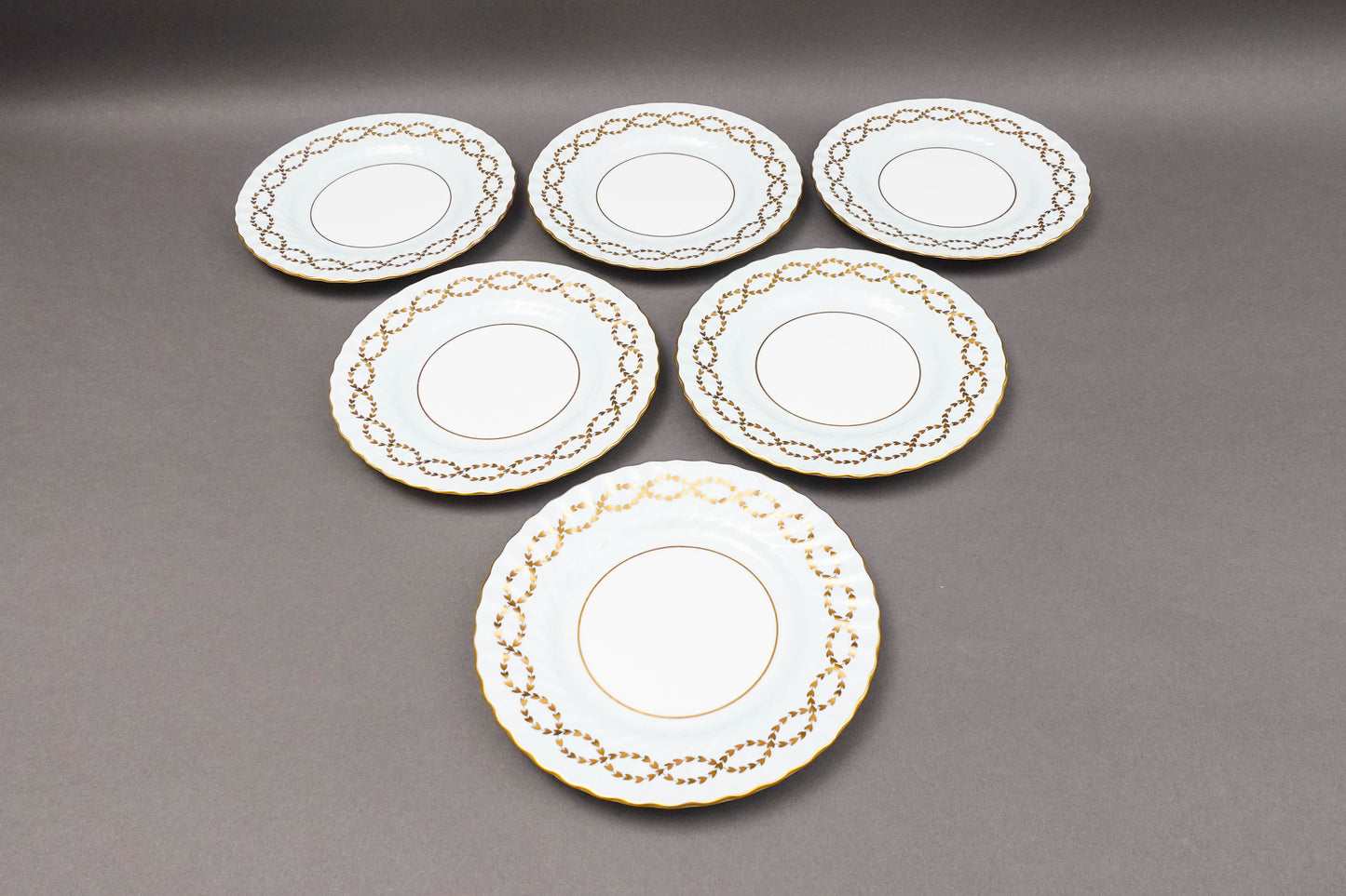 Minton England S600 Gold Laurel Leaves Light Blue Salad Dessert Plate Set Of 6