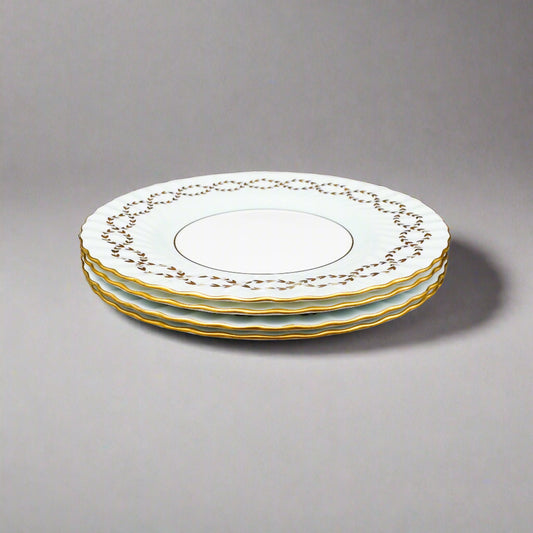 Minton England Tiffany S600 Gold Laurel Leaf Light Blue Luncheon Plate Set Of 6