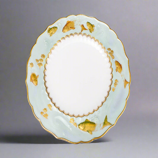 Minton England Gilman Collamore Co. Gold Gild Fish Relief Design Cabinet Plate