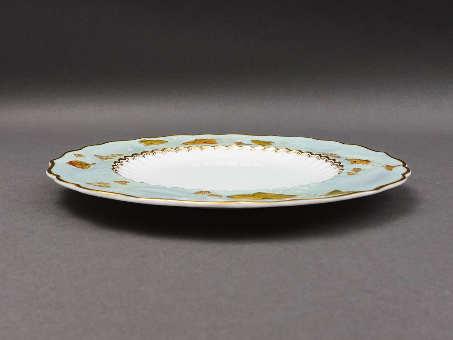 Minton England Gilman Collamore Co. Gold Gild Fish Relief Design Cabinet Plate