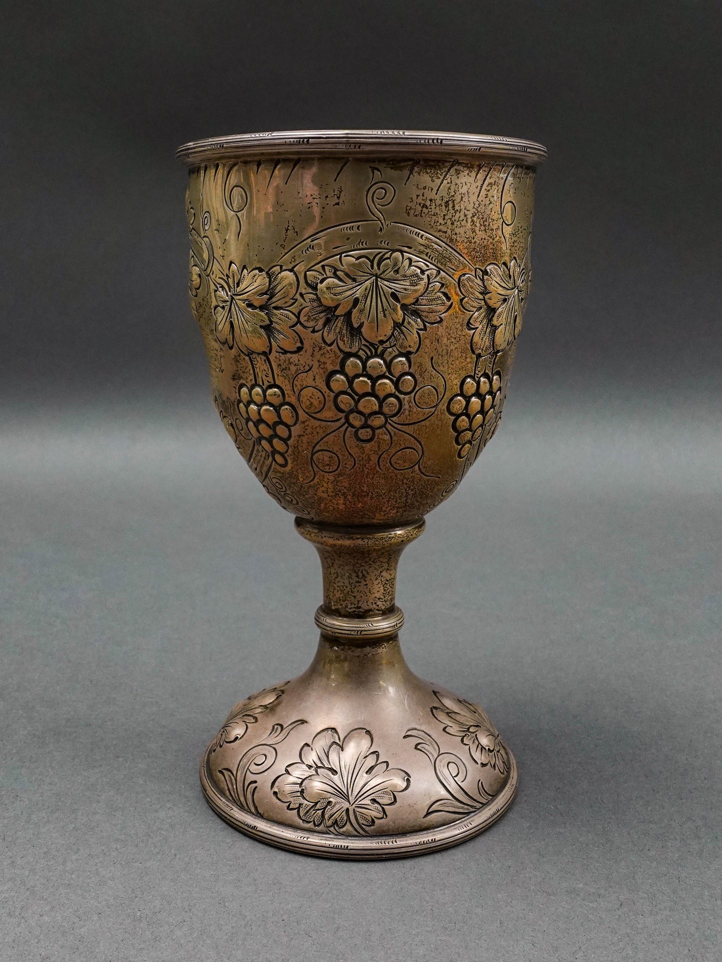 J.E. Caldwell & Co. Antique Sterling Silver Repousse Grape Motif Wine Goblet