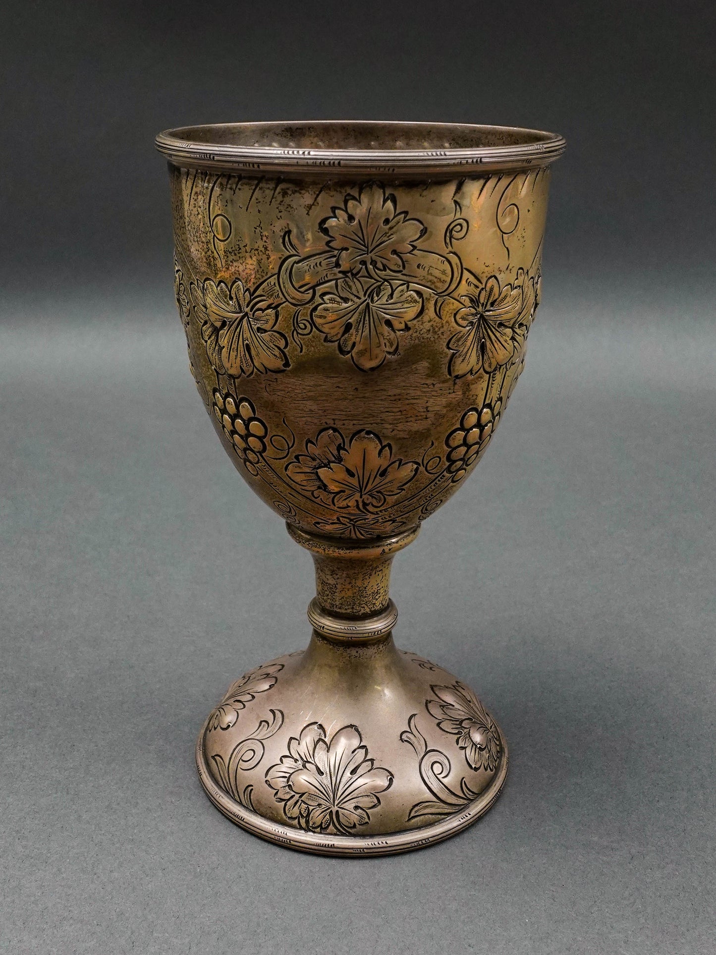 J.E. Caldwell & Co. Antique Sterling Silver Repousse Grape Motif Wine Goblet