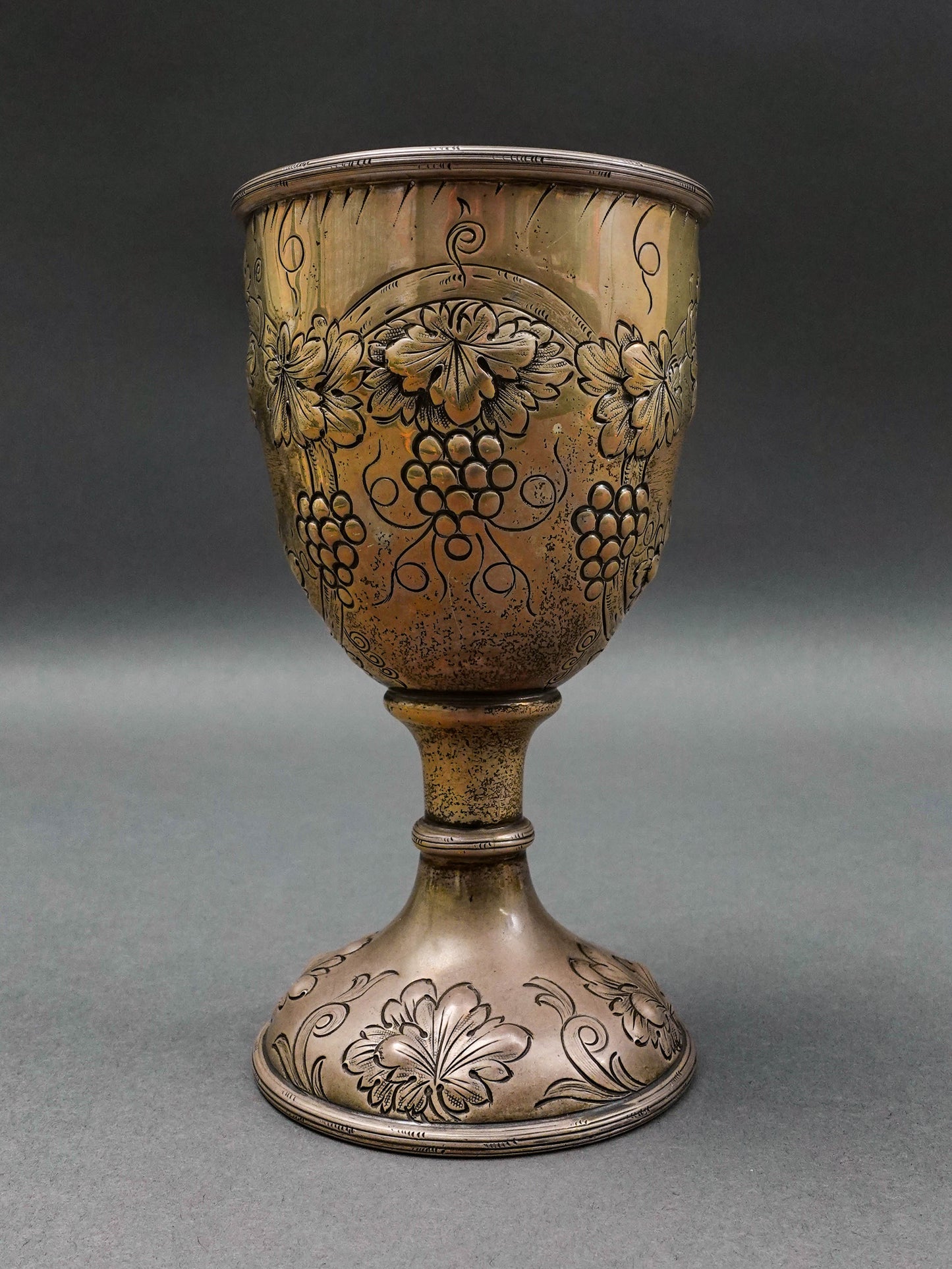 J.E. Caldwell & Co. Antique Sterling Silver Repousse Grape Motif Wine Goblet
