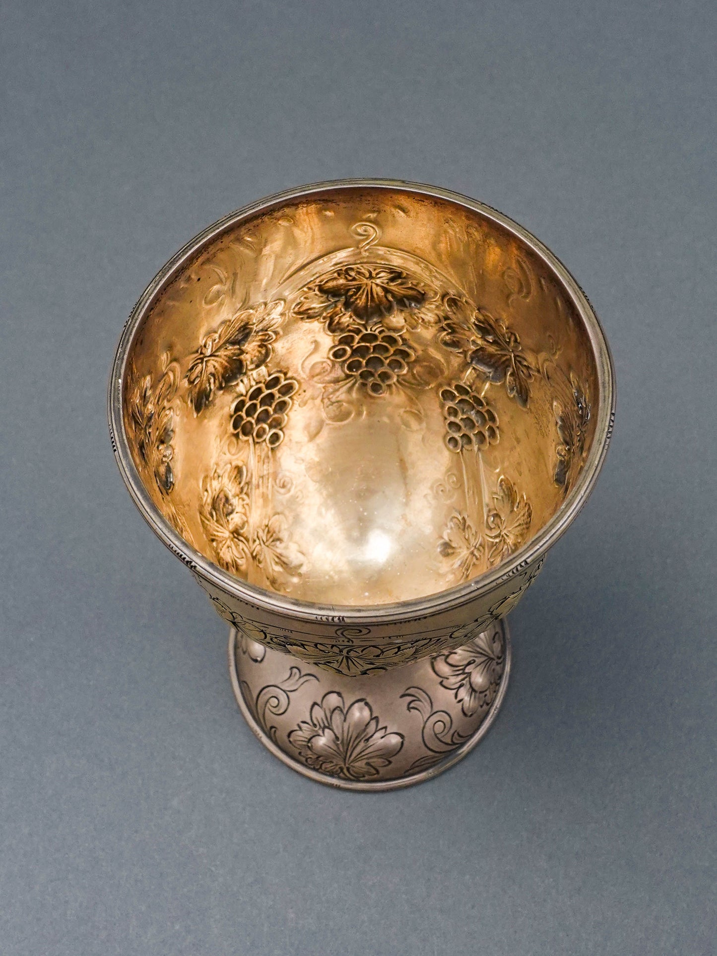 J.E. Caldwell & Co. Antique Sterling Silver Repousse Grape Motif Wine Goblet