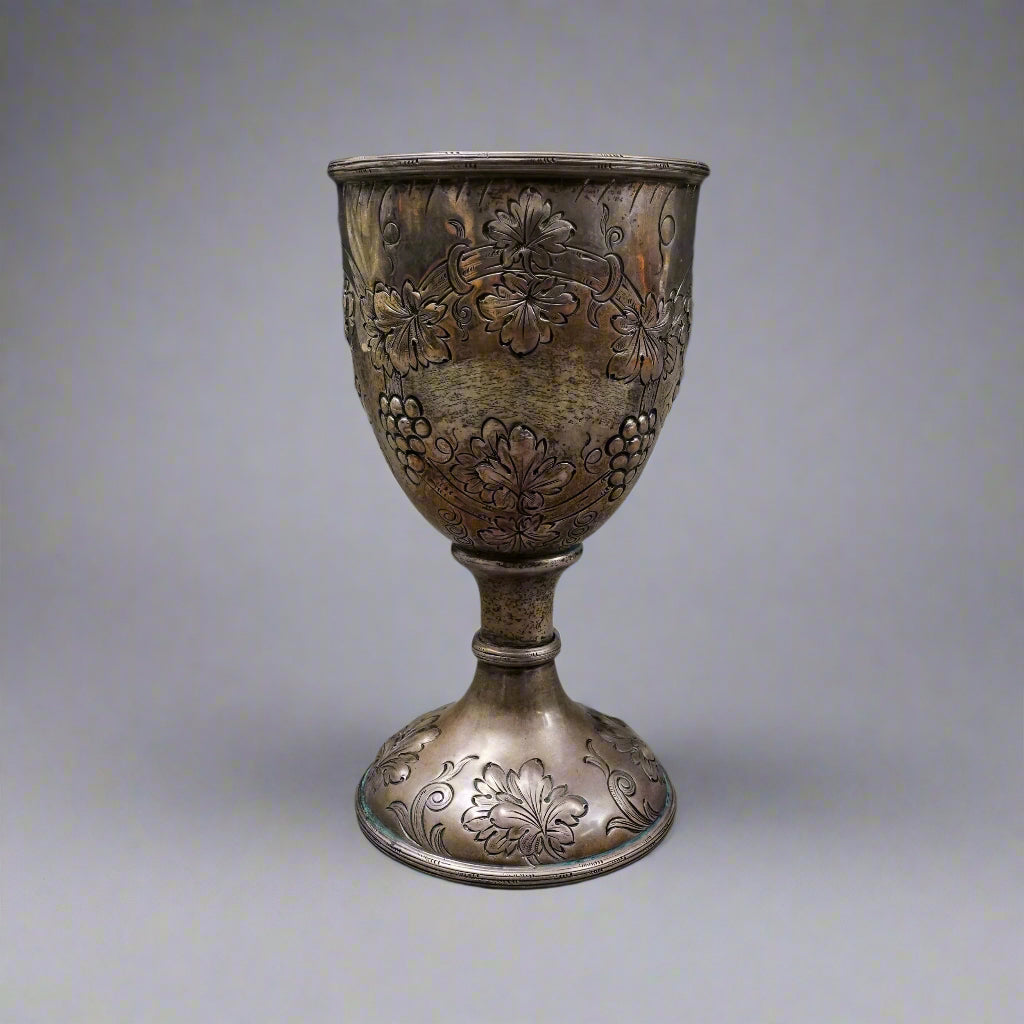 J.E. Caldwell & Co. Antique Sterling Silver Repousse Grape Motif Wine Goblet