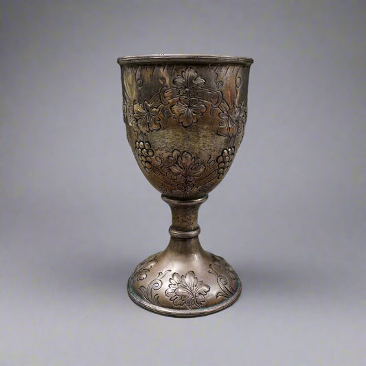 J.E. Caldwell & Co. Antique Sterling Silver Repousse Grape Motif Wine Goblet