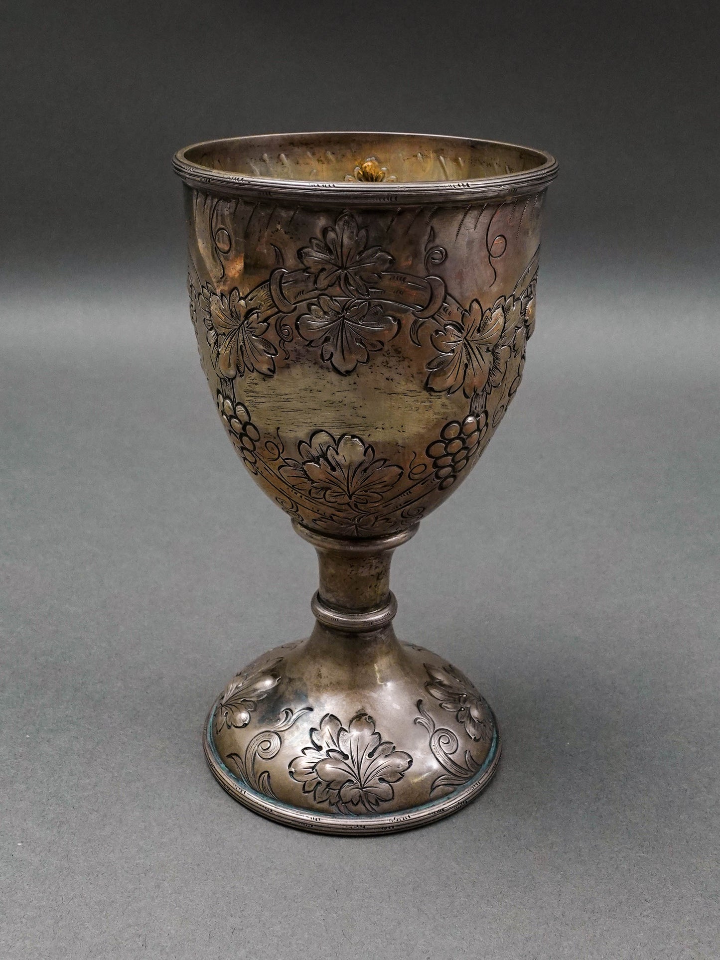 J.E. Caldwell & Co. Antique Sterling Silver Repousse Grape Motif Wine Goblet
