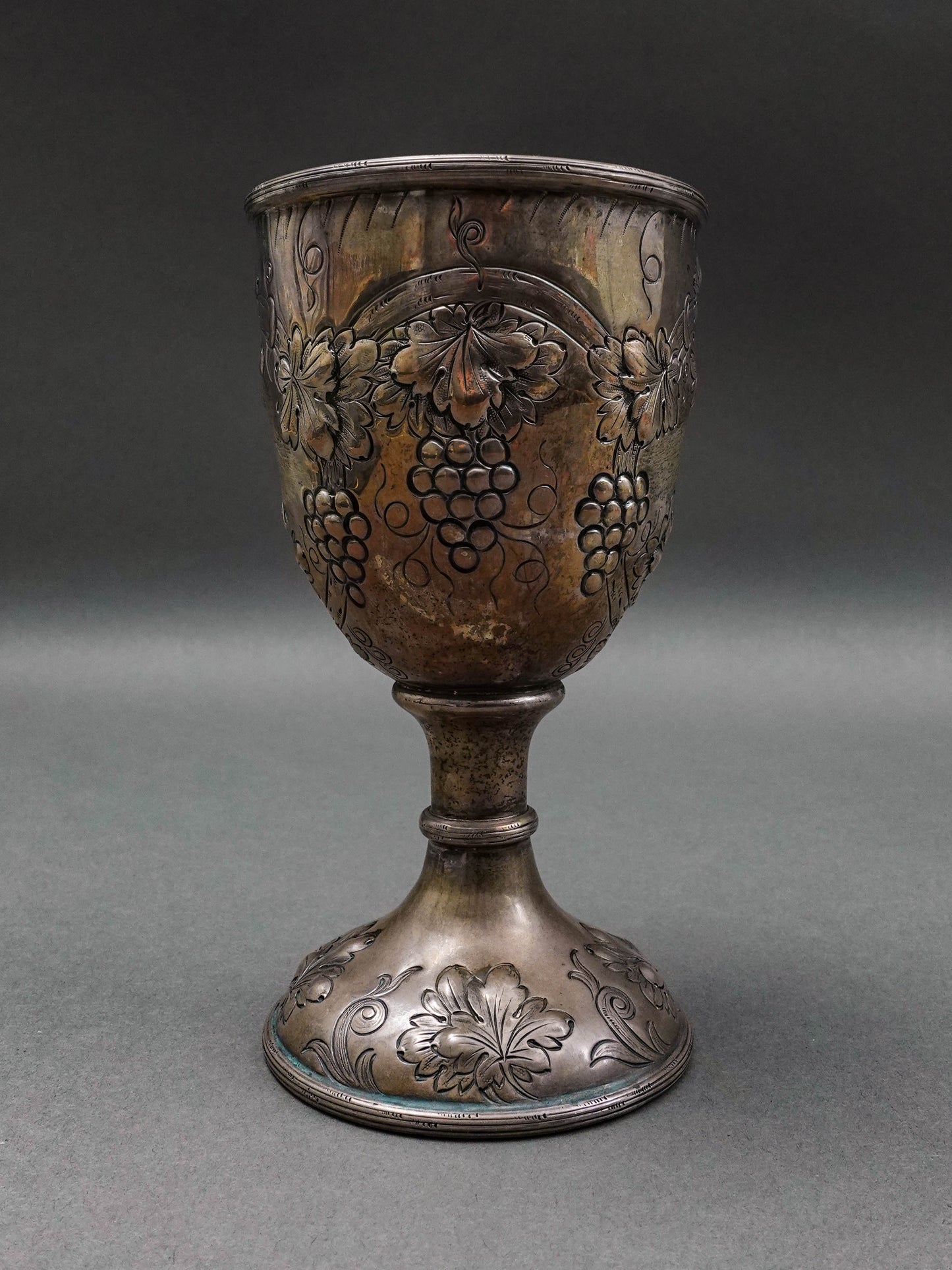 J.E. Caldwell & Co. Antique Sterling Silver Repousse Grape Motif Wine Goblet
