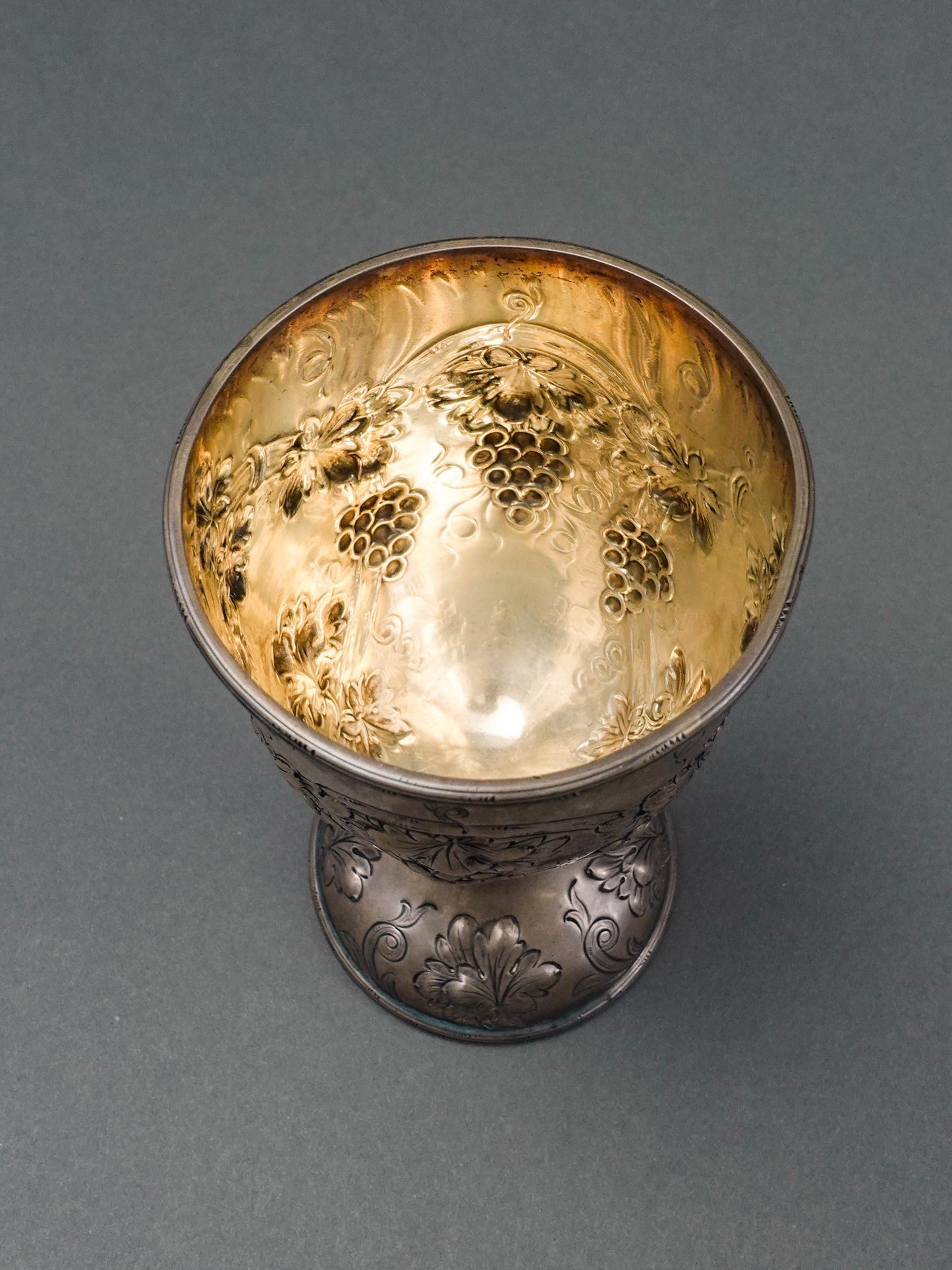 J.E. Caldwell & Co. Antique Sterling Silver Repousse Grape Motif Wine Goblet