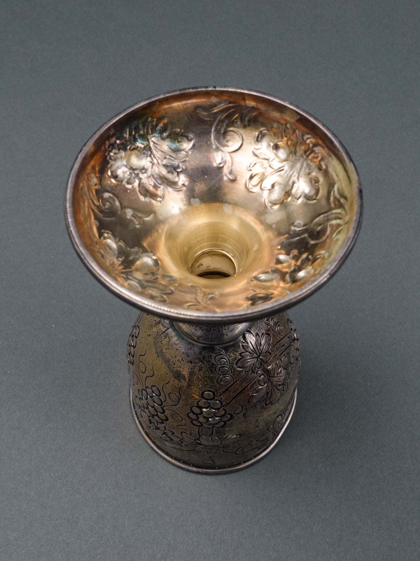 J.E. Caldwell & Co. Antique Sterling Silver Repousse Grape Motif Wine Goblet